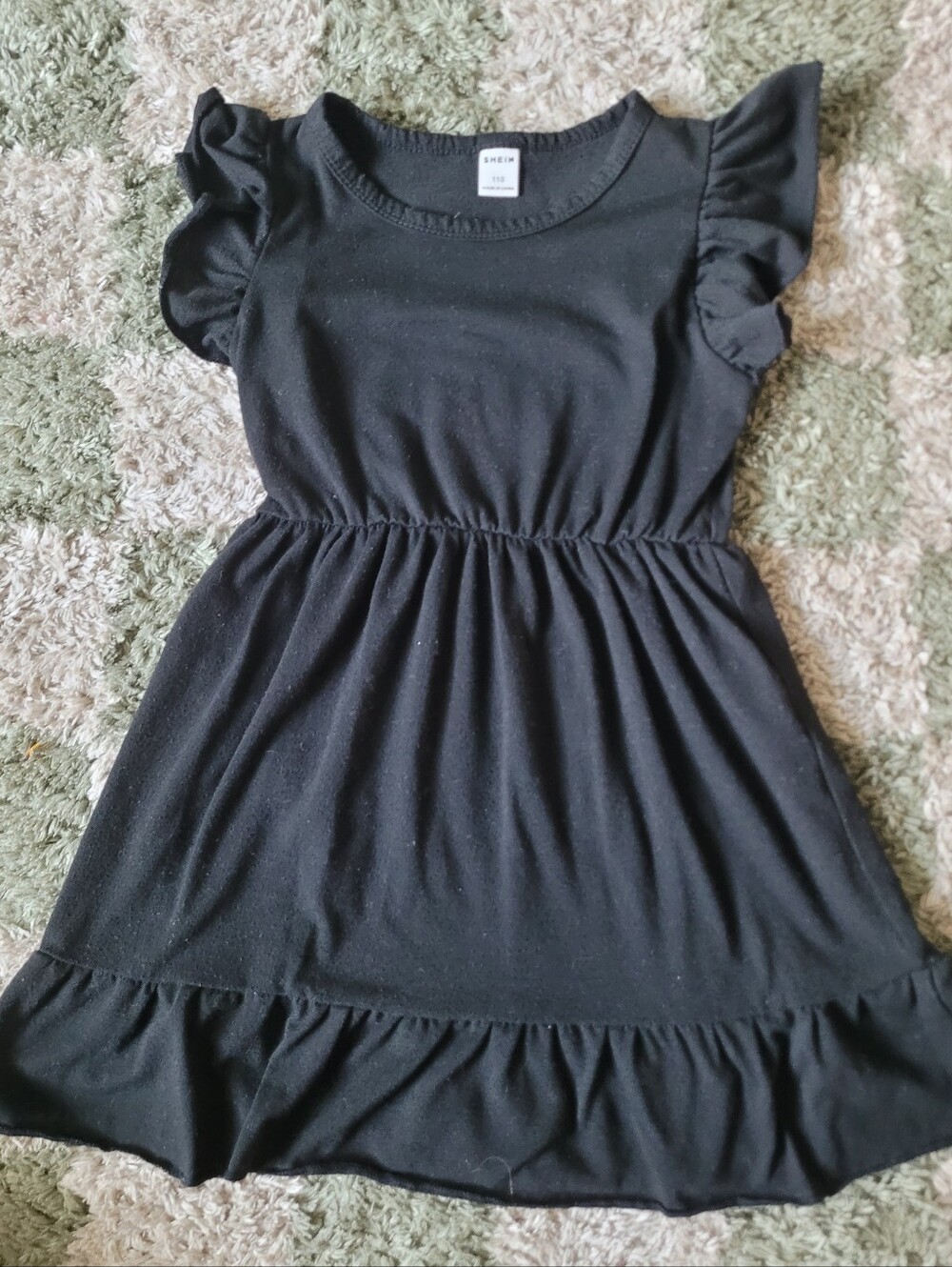 SHEIN Black Ruffle Sleeve Casual Girls Dress